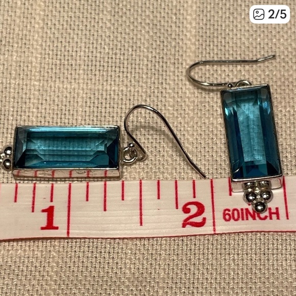 Vintage Estate Sterling Silver 925 made in Mexico blue stone dangle earrings - Picture 5 of 8